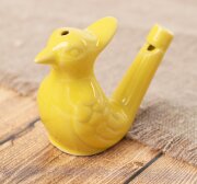 Свистулька водная керамическая "Желтая птичка с хохолком"